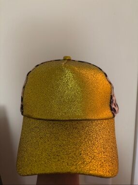 Gold Glitter Baseball Cap with Leopard Sides